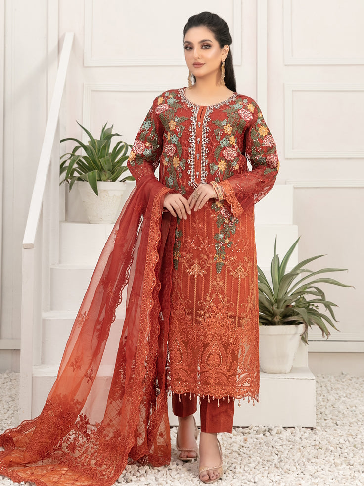 Orange Embroidered Organza Orange Embroidered Organza