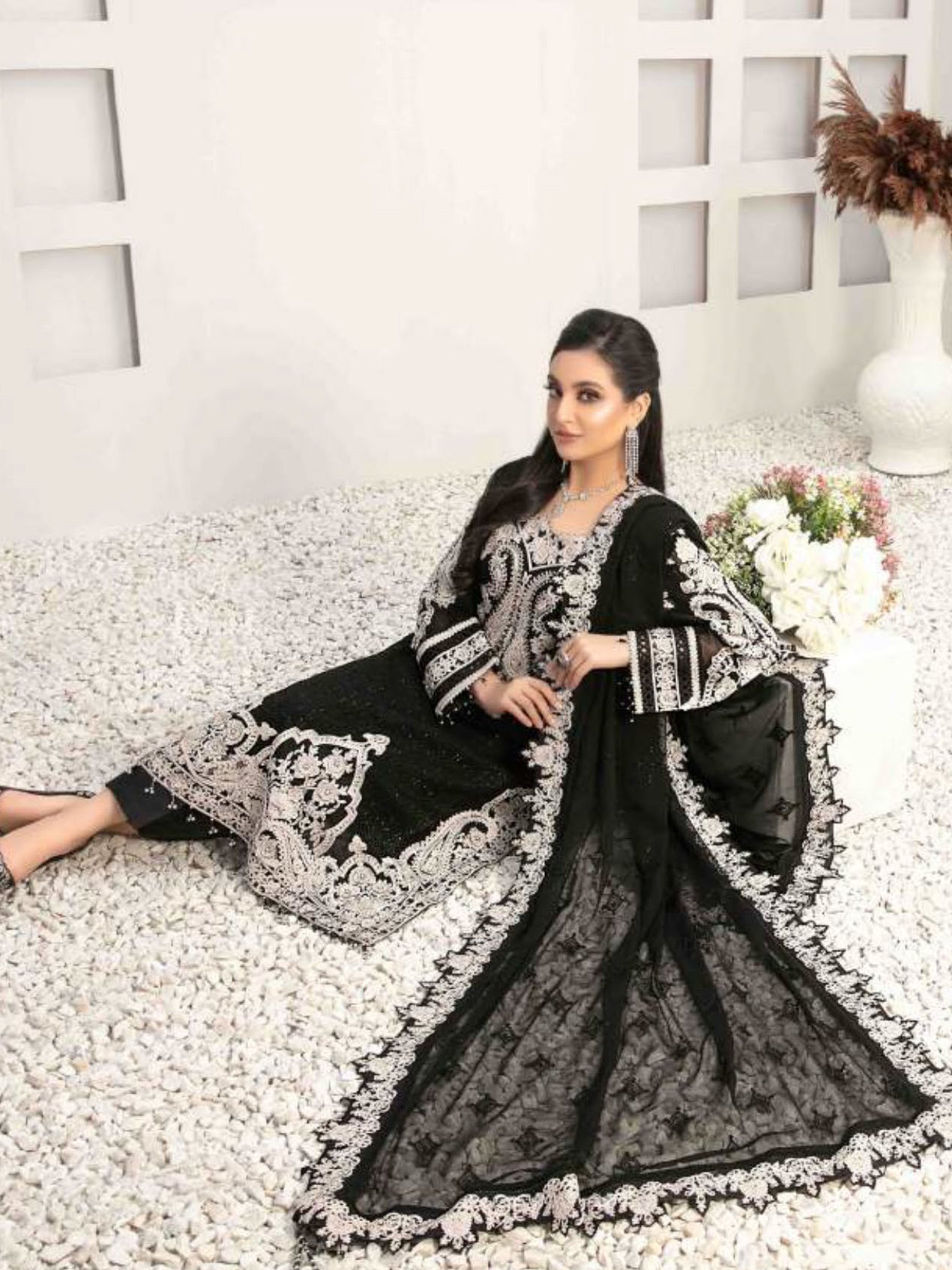 chiffon embroidered dresses in pakistan Brand new 3 Pc Chiffon Gotta Suit Pakistani Dress Olive Green Size Large