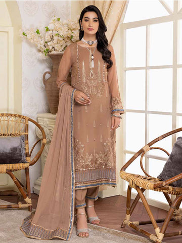 Brown Embroidered Polly Chiffon Brown Embroidered Polly Chiffon