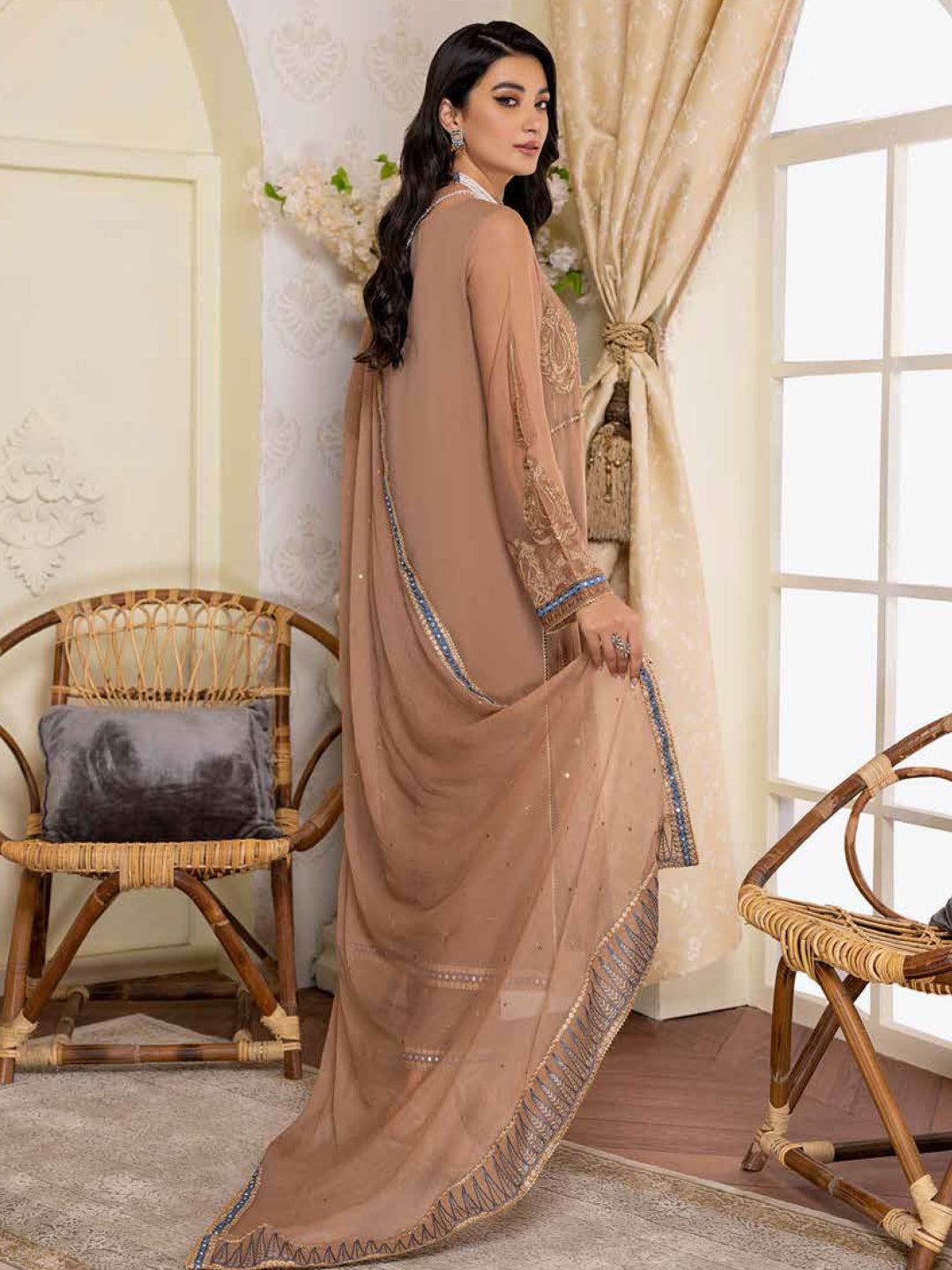 Brown Embroidered Polly Chiffon Brown Embroidered Polly Chiffon