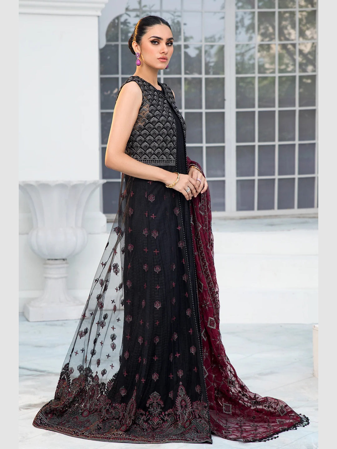 Pakistani Dress Brown Sequins Maxi Dress Net Pakistani Dress Brown Sequins Maxi Dress Net