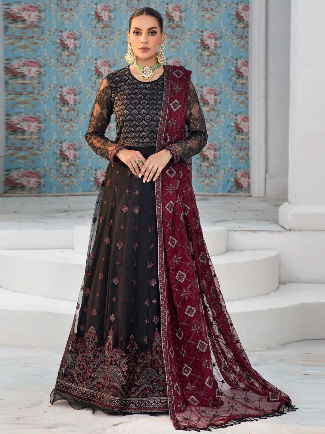 Pakistani Dress Brown Sequins Maxi Dress Net Pakistani Dress Brown Sequins Maxi Dress Net