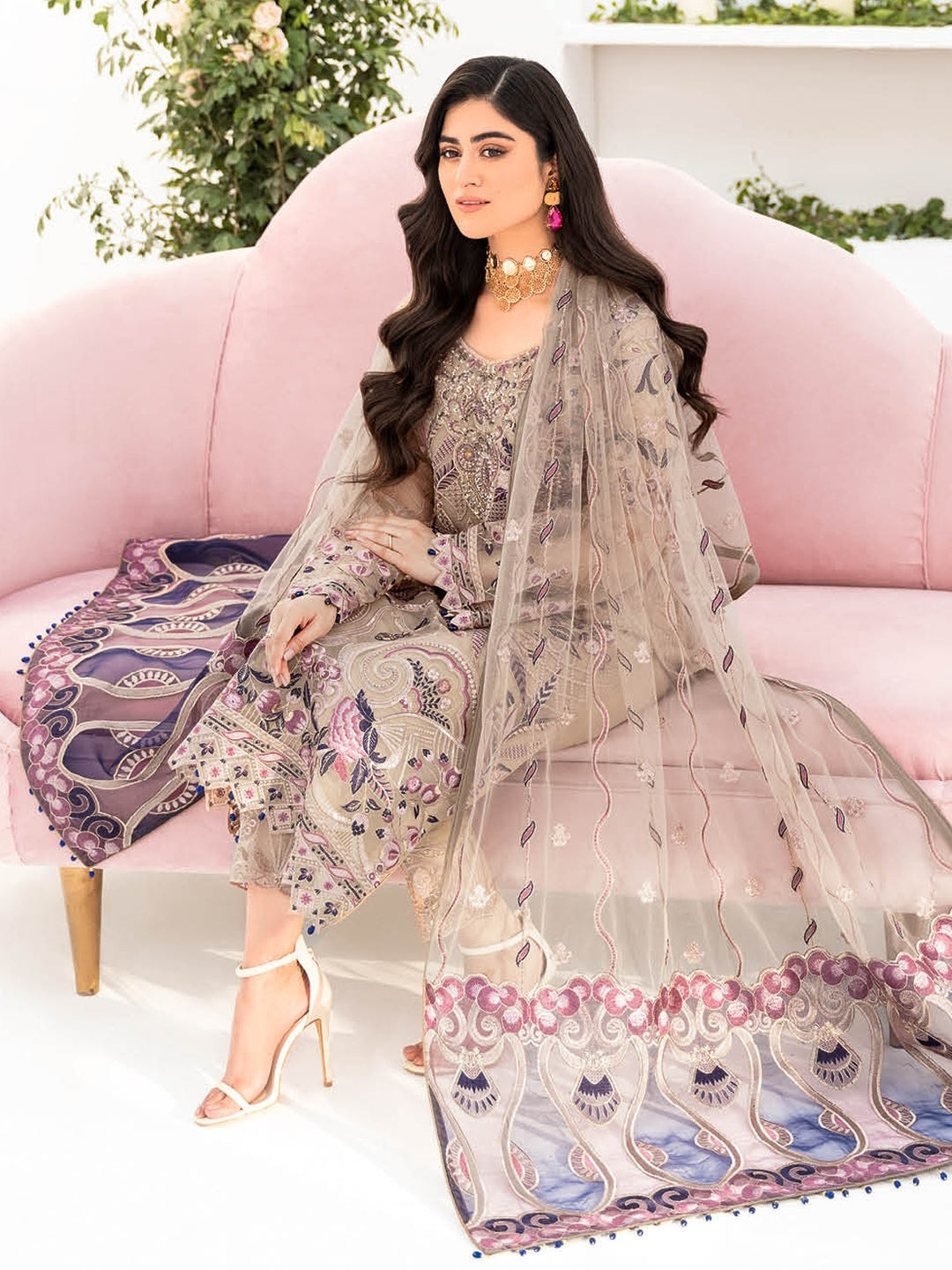 Grey Embroidered Luxe Organza Grey Embroidered Luxe Organza