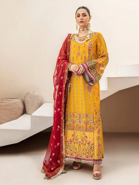 Yellow Pakistani Dress - Designer Embroidery Chiffon