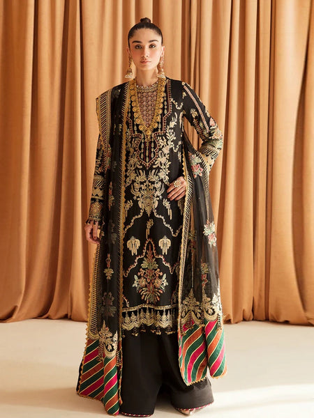 Black Pakistani Dress - Embroidered Luxury Art Silk
