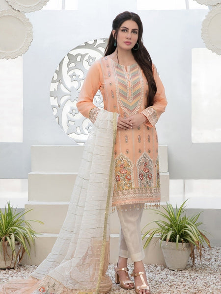 Orange Pakistani Dress - Heavy Embroidered Lawn