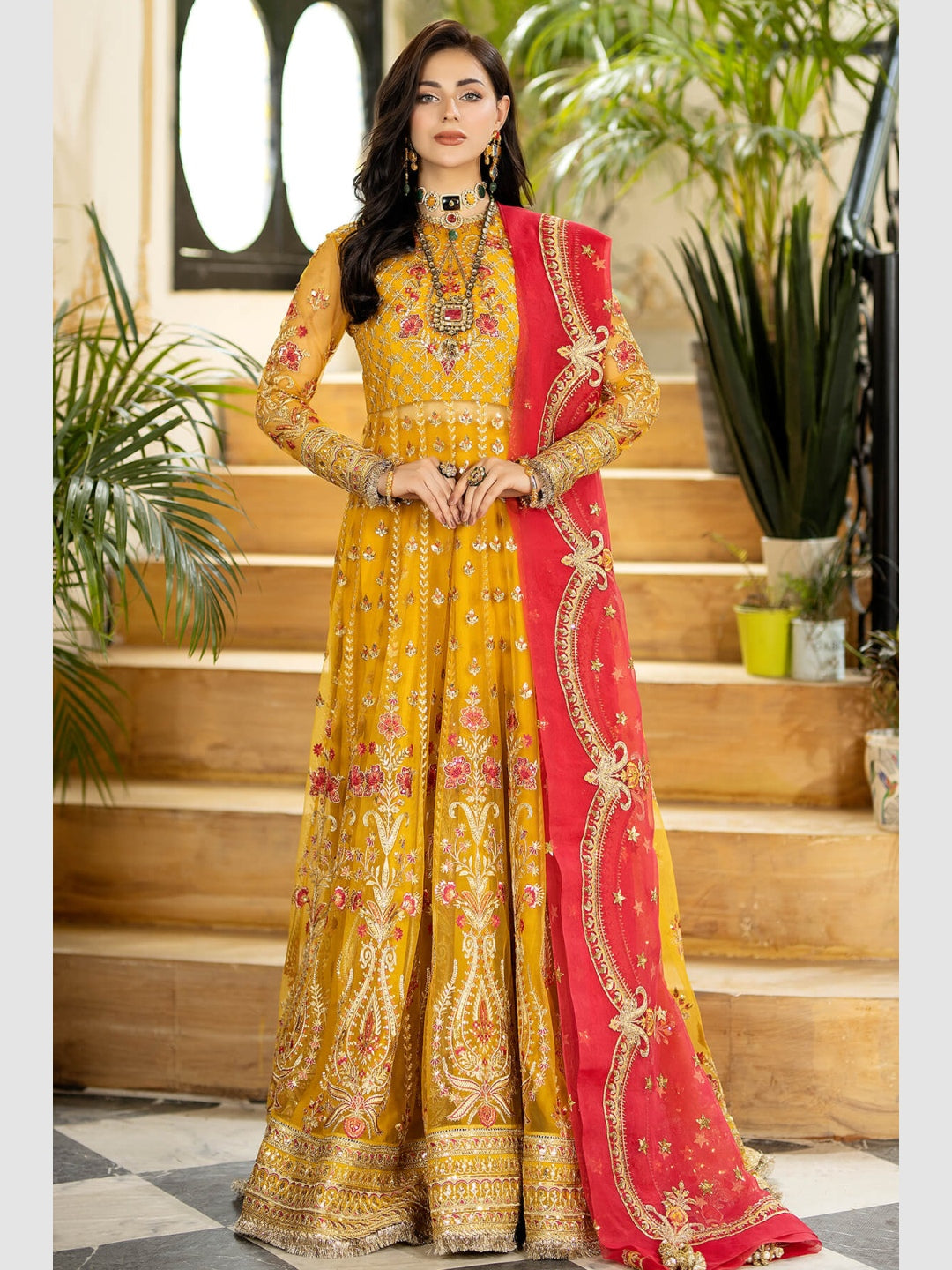 Pakistani Dress Yellow Designer Net Pakistani Dress Yellow Designer Net