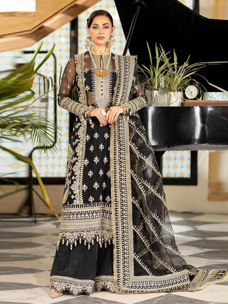Black Pakistani Dress - Designer Embroidered Chiffon