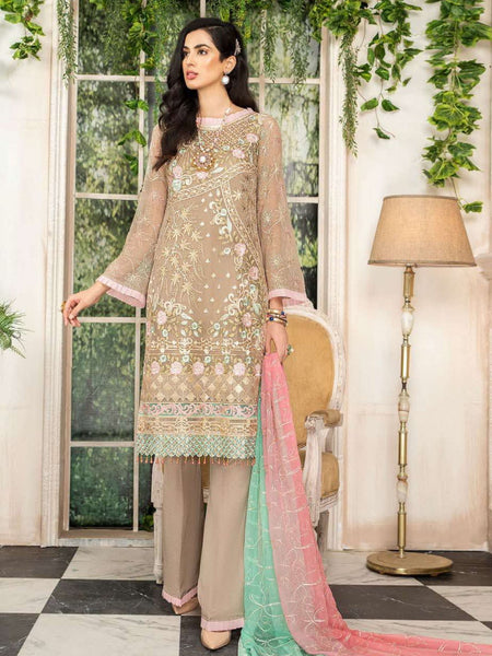 Brown Pakistani Dress - Premium Chiffon