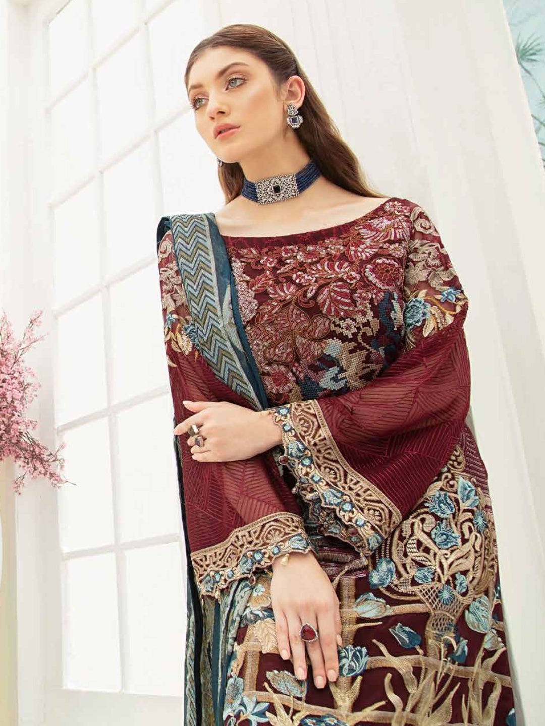 red chiffon dress pakistani Buy Luxeurs Ready to Wear Maroon Chiffon Stitched Formal