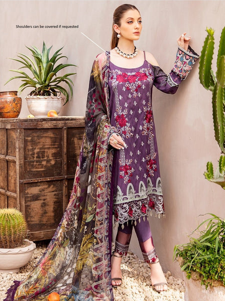 Purple Pakistani Dress - Embroidered Chiffon & Lawn