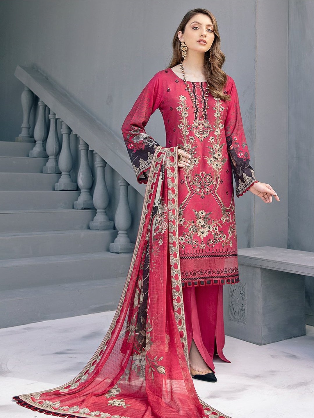 Pakistani Dress Red Linen Viscose Pakistani Dress Red Linen Viscose