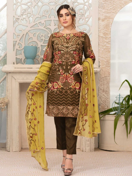 Silk Pakistani Dress - Embroidery on Chiffon & Silk