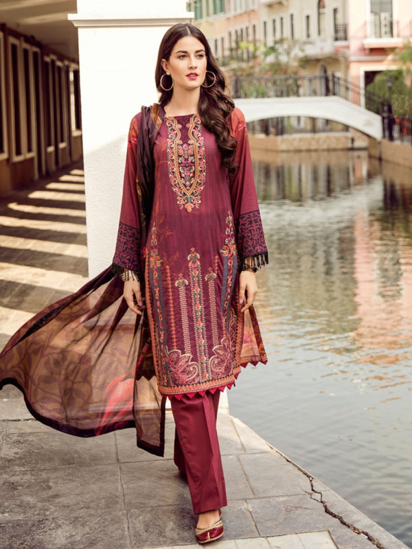 Pakistani Dress Red Silk & Lawn