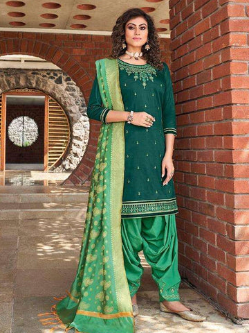 Indian Bollywood Emerald Green Punjabi Suit With Heavy Embroidered Duppatta  or Scarf Colorful Salwar Kameez Plazzo Suits for Woman - Etsy Finland