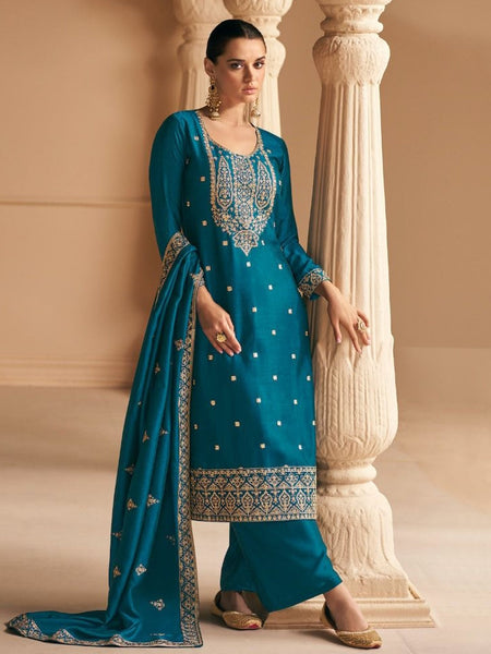 Straight Indian Dress - Embroidered Premium Silk