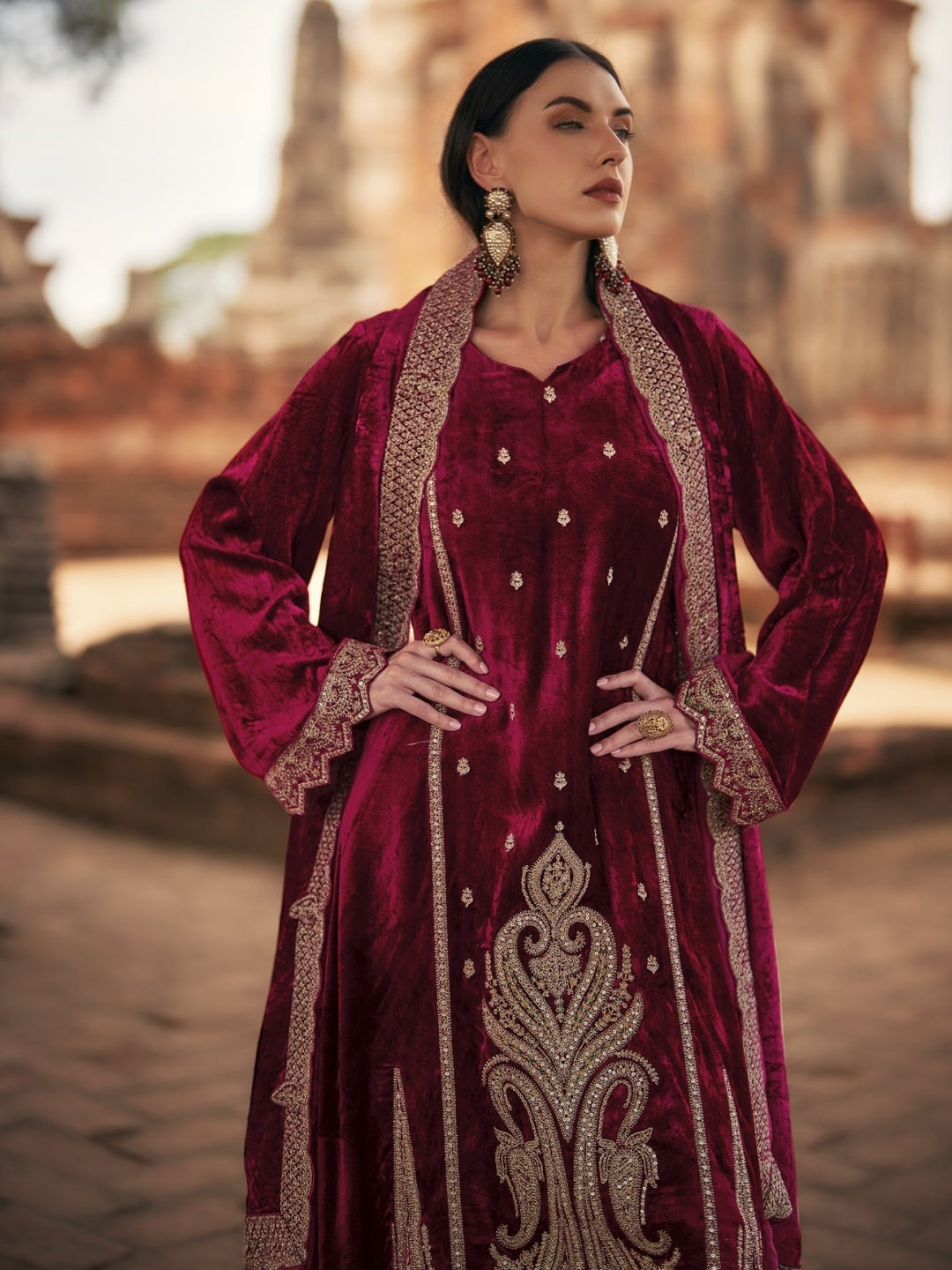 Red Pure Velvet Embroidery Red Pure Velvet Embroidery