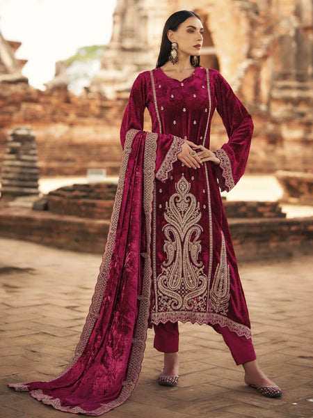 Velvet Salwar Kameez - Pure Velvet Embroidery