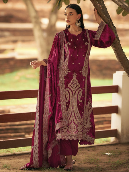 Velvet Salwar Kameez - Pure Velvet Embroidery