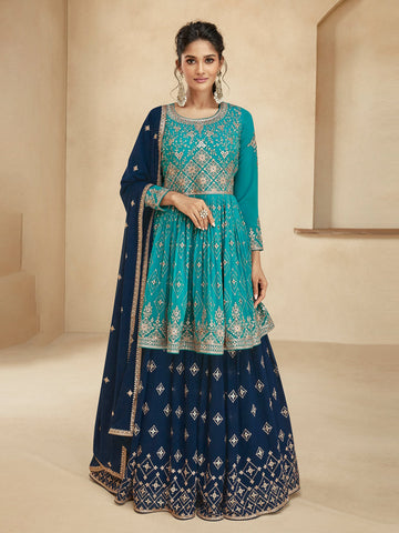 Blue Real Georgette Embroidery Blue Real Georgette Embroidery