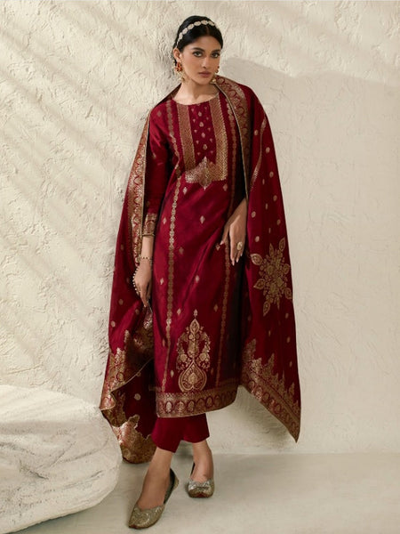 Red Indian Dress - Art Silk Embroidery