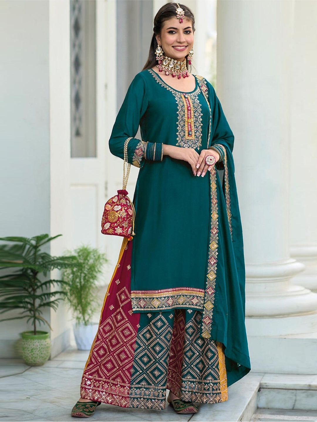 Chinon Embroidery Salwar Kameez - Indian Dress - C1031C | Fabricoz USA