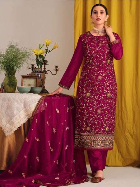 Straight Indian Dress - Organza Embroidery