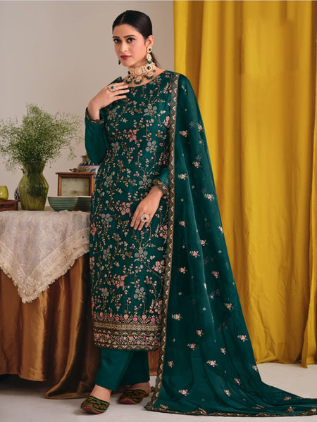 Straight Indian Dress - Organza Embroidery
