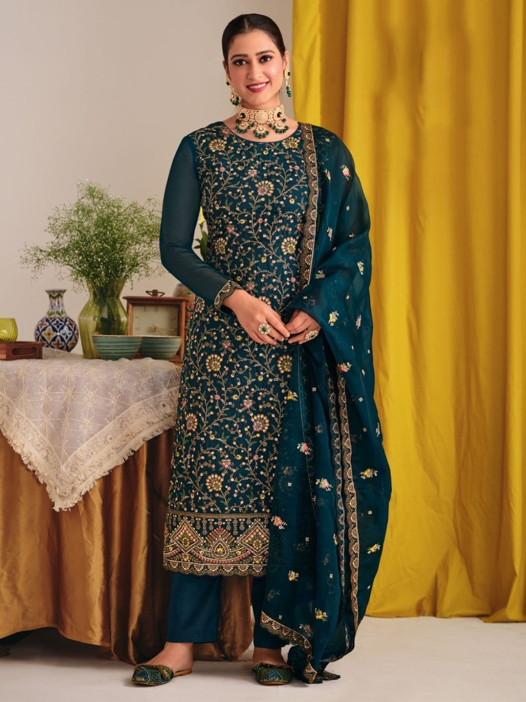 Organza Embroidery Salwar Kameez - Indian Dress - C1055F | Fabricoz USA