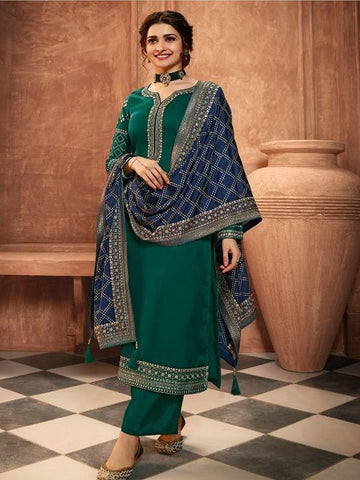 Exclusive Embroidered Work On Green Color Salwar Suit In Art Silk Fabr