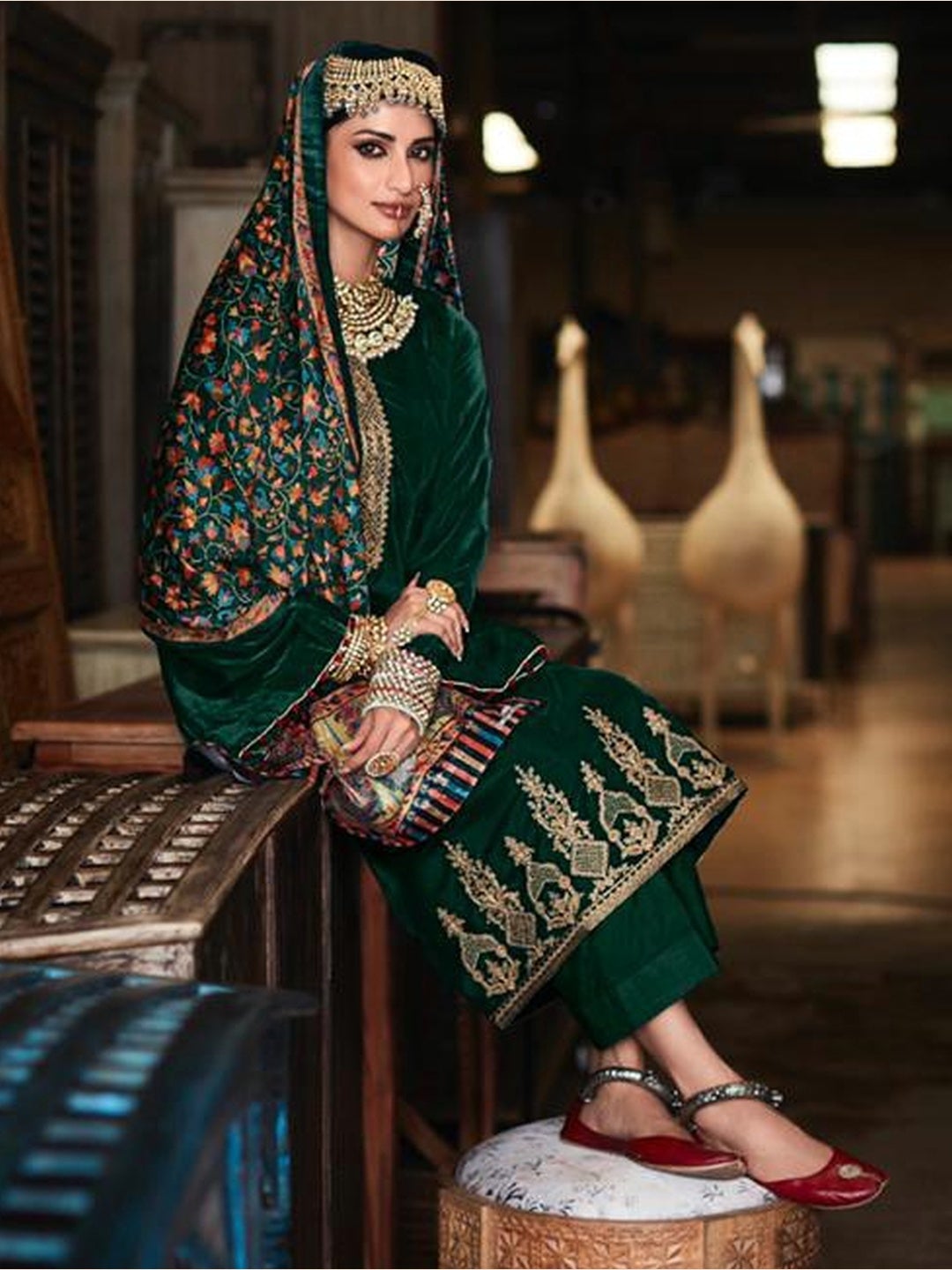 Indian Dress Green Velvet Suit Indian Dress Green Velvet Suit