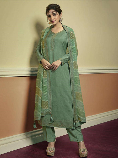 Green Indian Dress - Art Silk Embroidered