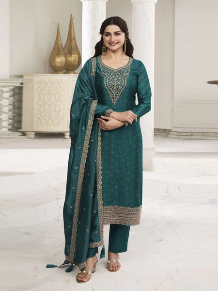Green Indian Dress - Embroidered Silk Georgette