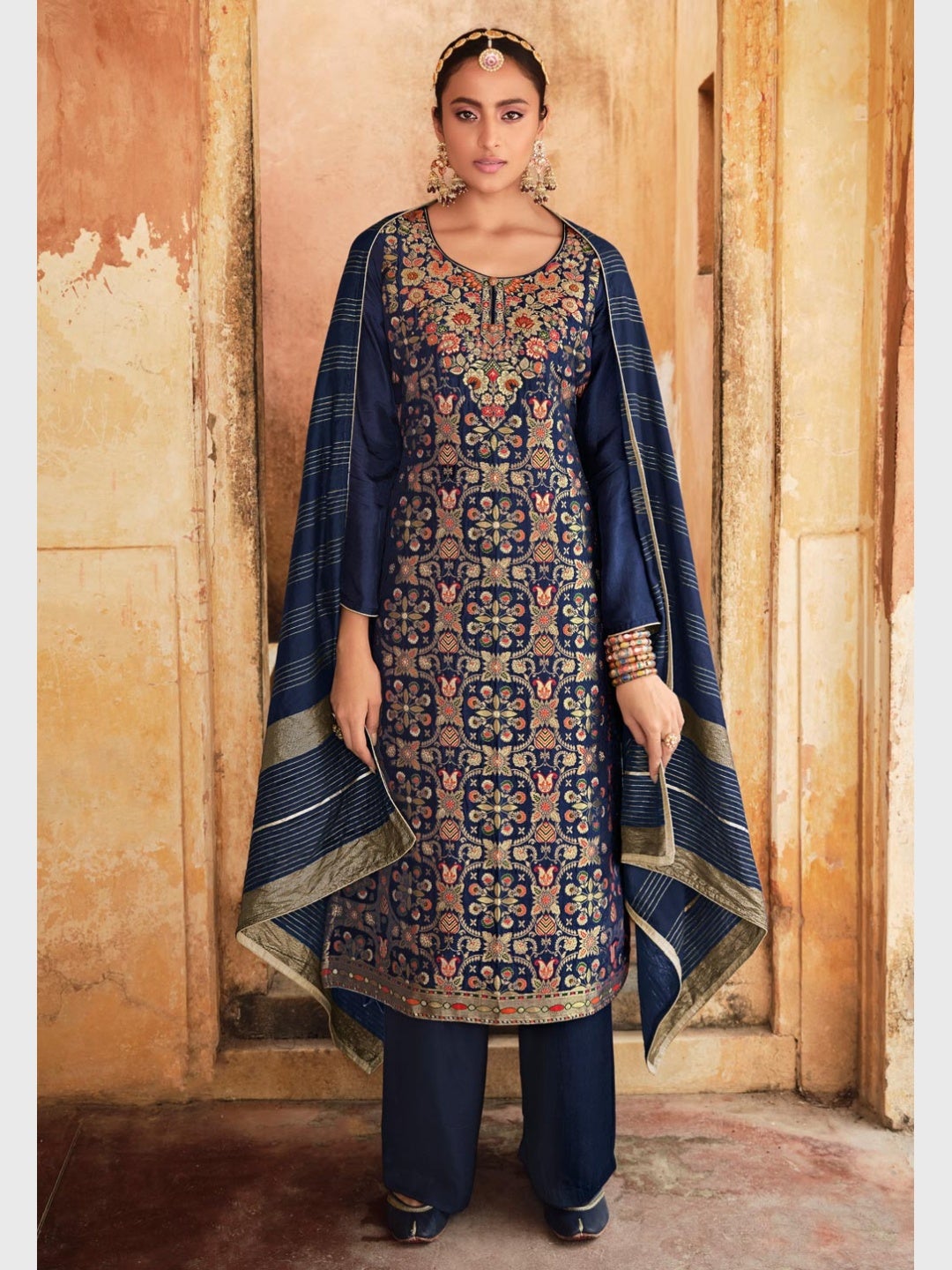 Silk Minakari Jacquard Salwar Kameez - Indian Dress - C648C | Fabricoz USA