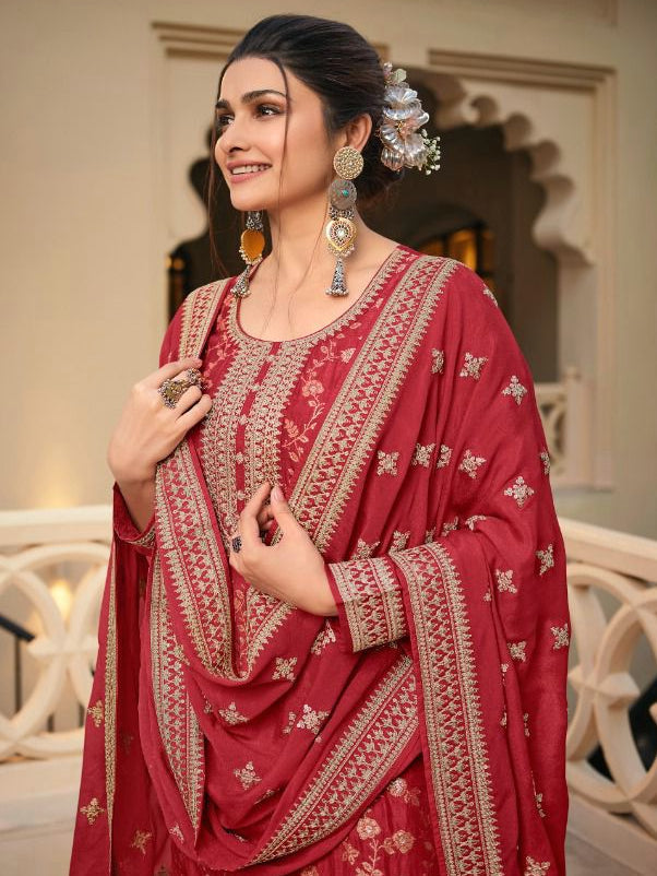 Jacquard & Santoon Embroidery Salwar Kameez - Indian Dress