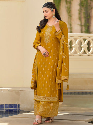 Yellow Embroidered Jacquard & Silk Yellow Embroidered Jacquard & Silk