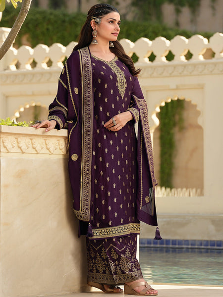 Jacquard Salwar Kameez - Embroidered Jacquard & Silk