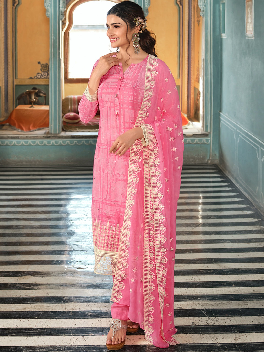 Embroidery on Crepe Salwar Kameez - Indian Dress - C879A | Fabricoz USA