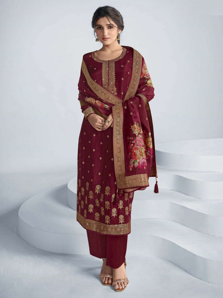 Jacquard Salwar Kameez - Embroidered Jacquard