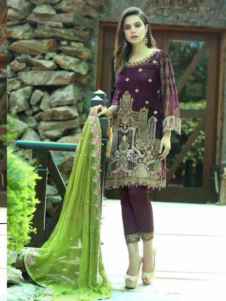  Pakistani Dress - Silk & Chiffon Embroidery