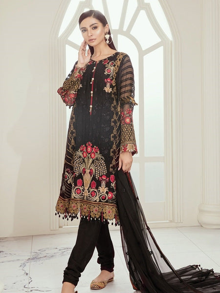  Pakistani Dress - Embroidered Chiffon & Silk