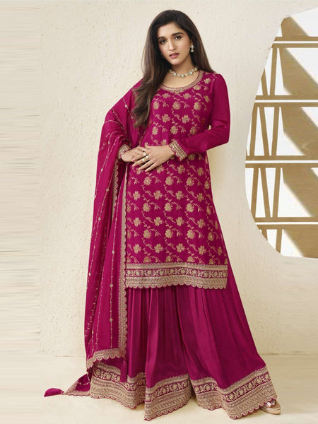 Pink Indian Dress - Chinon Jacquard Embroidery