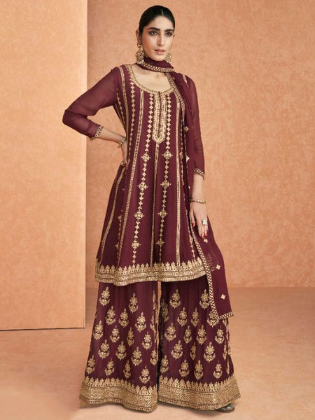 Golden Salwar Kameez - Heavy Georgette Embroidery