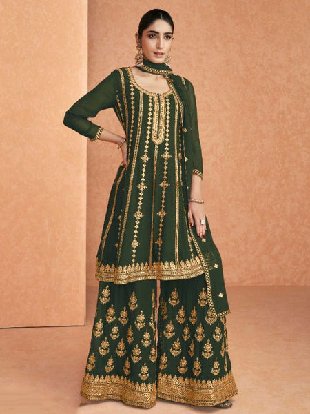 Golden Salwar Kameez - Heavy Georgette Embroidery