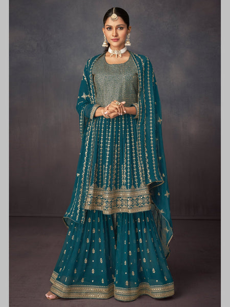 Blue Indian Dress - Real Georgette Embroidery
