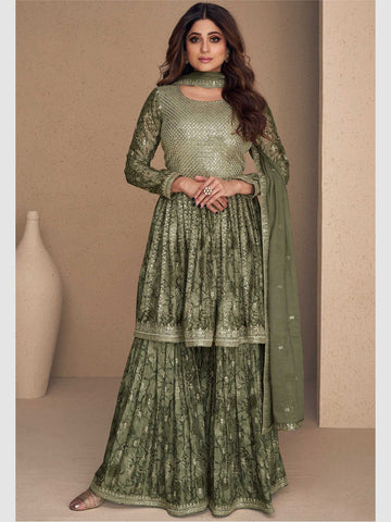 Gorgeous Dark Olive Green SYK - Indian Dress House 786
