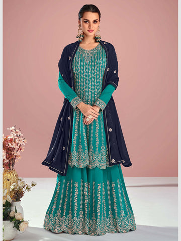 Asian India National Punjab Costumes Asia Indian Traditional Embroidered  Deep Green Dress Sari and Loose Pants for Women
