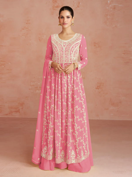 Pink Indian Dress - Real Georgette Embroidery